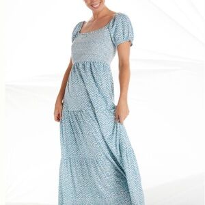 Anthropologie Daily Practice Blue & White Tiered Maxi Dress Size Small